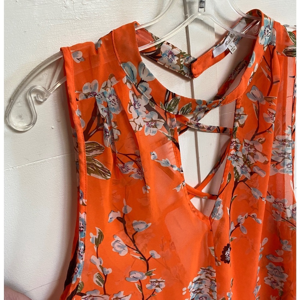 Miss Me Orange Floral Choker Neck Open Back Crisscross Blouse MDT1017T L - Picture 13 of 14